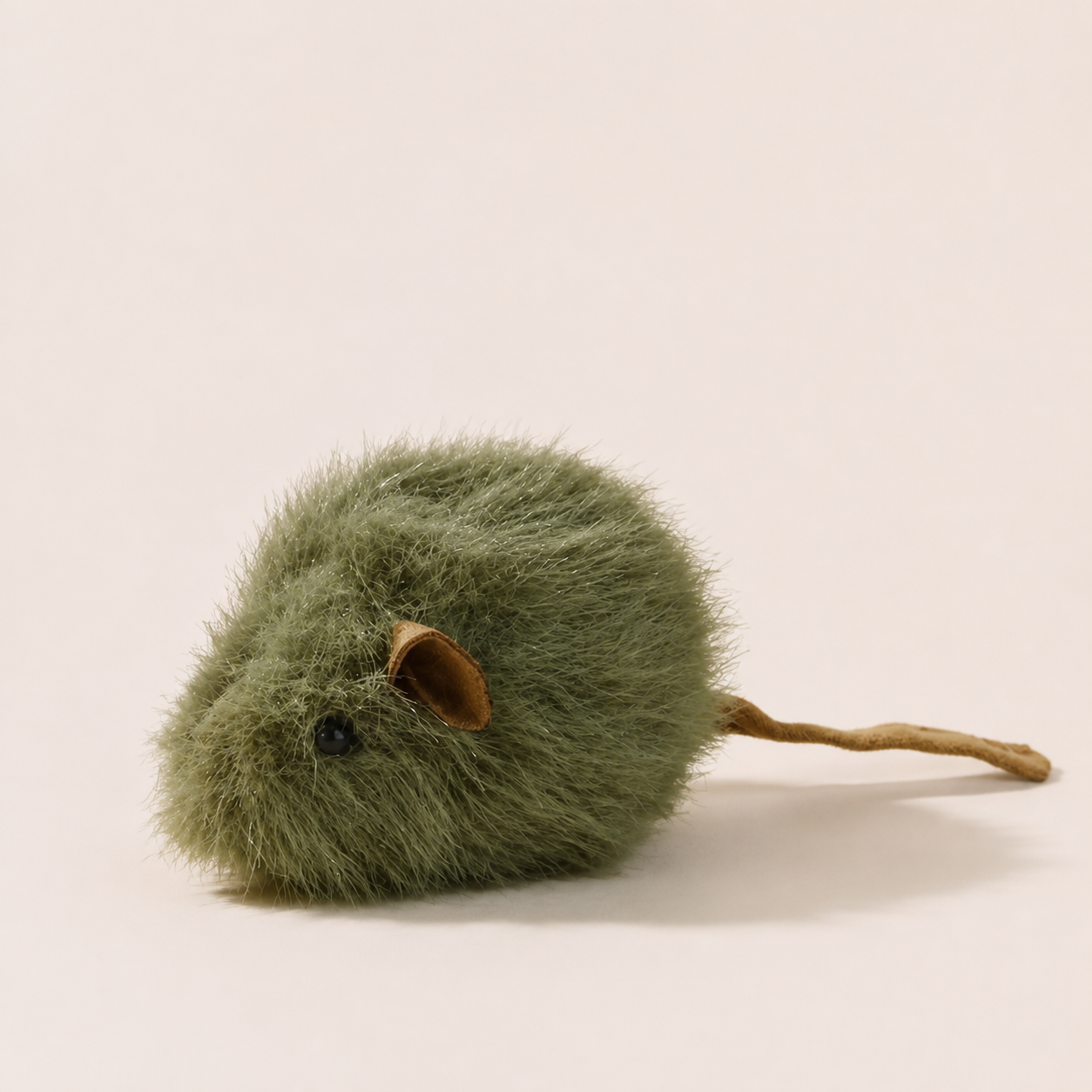 Olive-green fuzzy squeaking mouse toy included with selected Kenlii catnip ball bundles
